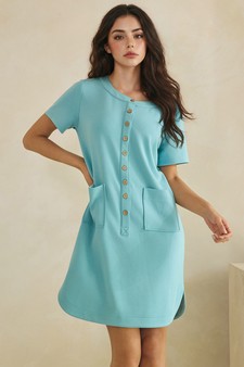 ETA 05/15/26 - Thin Modal Scuba Front Button Accent Short Sleeve Dress style 4