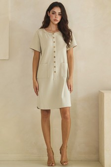 ETA 05/15/26 - Thin Modal Scuba Front Button Accent Short Sleeve Dress style 5