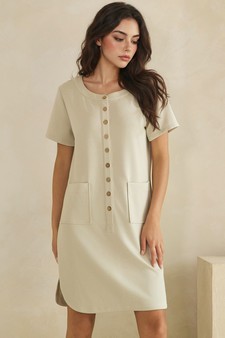 ETA 05/14/26 - Thin Modal Scuba Front Button Accent Short Sleeve Dress