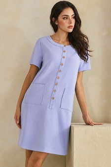 Thin Modal Scuba Front Button Accent Short Sleeve Dress style 4