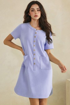 ETA 05/14/26 - Thin Modal Scuba Front Button Accent Short Sleeve Dress