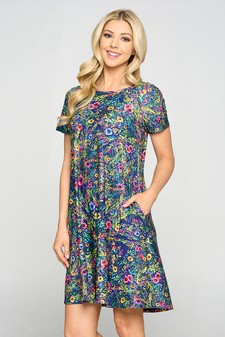 Blossoming Floral Print A-line Dress with Pockets