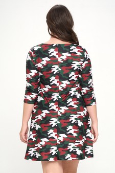 Women's Cardinal Red Camo Print A- Line Dress style 3