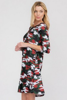 Women's Cardinal Red Camo Print A- Line Dress style 2