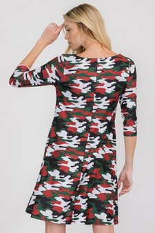 Women's Cardinal Red Camo Print A- Line Dress style 3