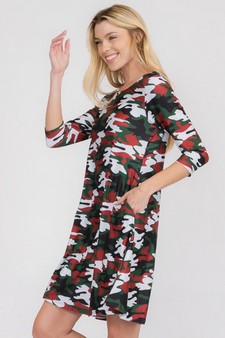 Women's Cardinal Red Camo Print A- Line Dress style 4