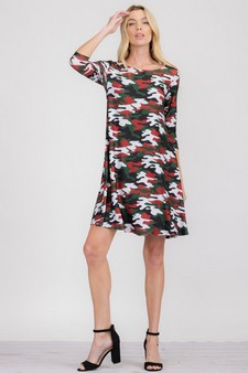 Women's Cardinal Red Camo Print A- Line Dress style 5