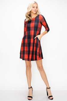 Women’s Scarlet Surplice Plaid A-Line Christmas Dress With Pockets style 4