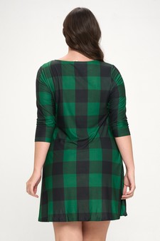 Women’s Emerald Surplice Plaid A-Line Christmas Dress With Pockets style 3