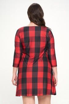 Women’s Scarlet Surplice Plaid A-Line Christmas Dress With Pockets style 3