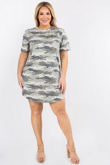 Women's Camo Print Curve Lined T Shirt Dress style 4