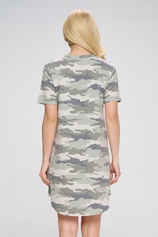 Women's Camo Print Curve Lined T Shirt Dress style 3