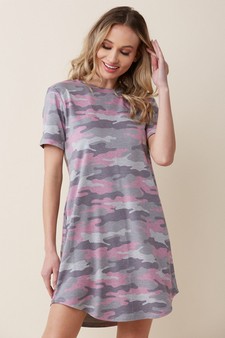 Women's Camo Print Curve Lined T Shirt Dress
