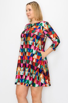 Women's Hypnotic Allusions Zig Zag Print ¾ Sleeve Dress style 2