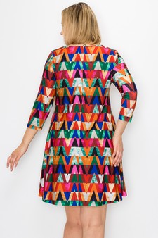 Women's Hypnotic Allusions Zig Zag Print ¾ Sleeve Dress style 3