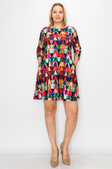 Women's Hypnotic Allusions Zig Zag Print ¾ Sleeve Dress style 4