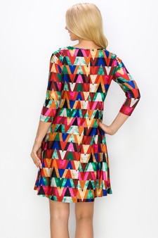 Women's Hypnotic Allusions Zig Zag Print ¾ Sleeve Dress style 3