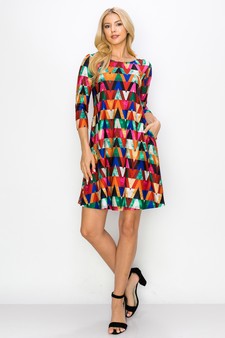 Women's Hypnotic Allusions Zig Zag Print ¾ Sleeve Dress style 4