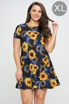Women’s Sunflower Haze Printed Short Sleeved Dress (XL only)