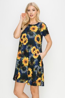 Women’s Sunflower Haze Printed Short Sleeved Dress style 2