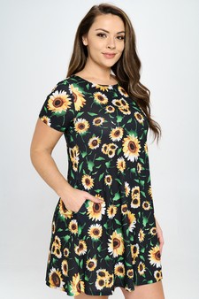 Women’s It’s Raining Sunflowers Short Sleeve Dress (XL only) style 4