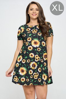 Women’s It’s Raining Sunflowers Short Sleeve Dress (XL only)