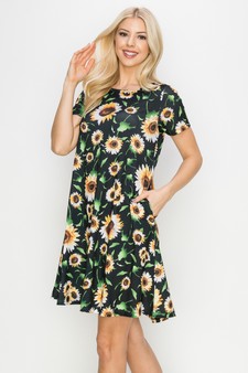 Women’s It’s Raining Sunflowers Short Sleeve Dress style 2