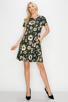 Women’s It’s Raining Sunflowers Short Sleeve Dress style 4