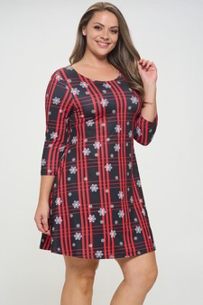 Snowflakes on Plaid Christmas Print Dress style 2