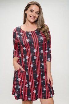 Snowflakes on Plaid Christmas Print Dress style 4