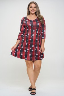 Snowflakes on Plaid Christmas Print Dress style 5