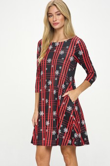 Snowflakes on Plaid Christmas Print Dress style 2