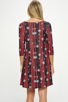 Snowflakes on Plaid Christmas Print Dress style 3