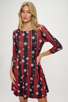 Snowflakes on Plaid Christmas Print Dress style 4