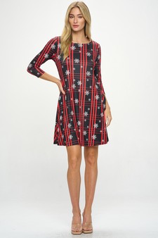 Snowflakes on Plaid Christmas Print Dress style 5