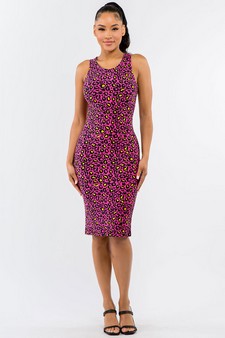 Women's Bright Cheetah Midi Bodycon Tank Dress style 4