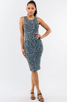 Women's Bright Cheetah Midi Bodycon Tank Dress style 4