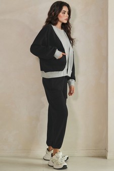 ETA 07/10/26 - Relaxed Soft Cotton Contrast Trim Open Front Jacket and Cargo Pants Set style 3