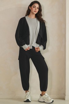 ETA 07/10/26 - Relaxed Soft Cotton Contrast Trim Open Front Jacket and Cargo Pants Set style 5