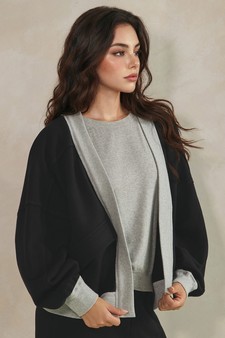 ETA 07/10/26 Relaxed Soft Cotton Contrast Trim Open Front Jacket style 3