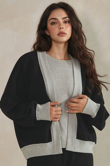 ETA 07/10/26 Relaxed Soft Cotton Contrast Trim Open Front Jacket style 4