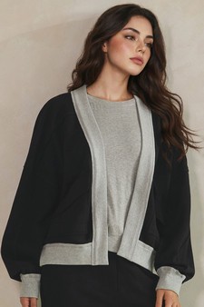 ETA 07/10/26 Relaxed Soft Cotton Contrast Trim Open Front Jacket