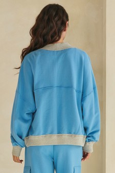 ETA 06/18/26 Relaxed Soft Cotton Contrast Trim Open Front Jacket style 2