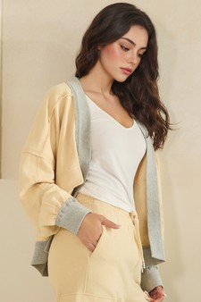 ETA 07/10/26 Relaxed Soft Cotton Contrast Trim Open Front Jacket style 3