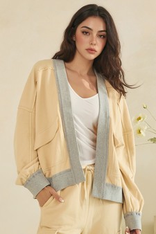 ETA 07/10/26 Relaxed Soft Cotton Contrast Trim Open Front Jacket style 4