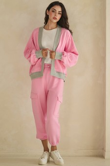ETA 06/25/26 Relaxed Soft Cotton Contrast Trim Open Front Jacket style 5