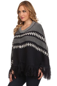 Women's Tribal Pattern Fringed Poncho style 2