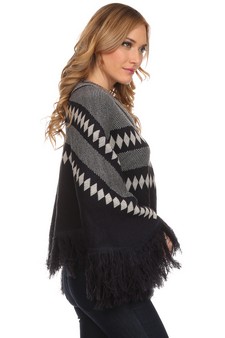 Women's Tribal Pattern Fringed Poncho style 3