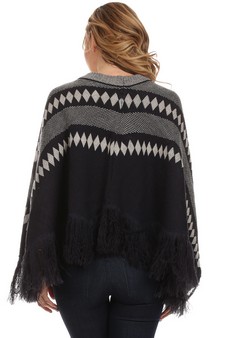 Women's Tribal Pattern Fringed Poncho style 4