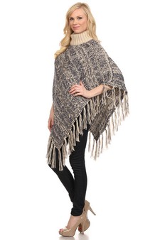 Women's Turtleneck Heather Knit Poncho style 2